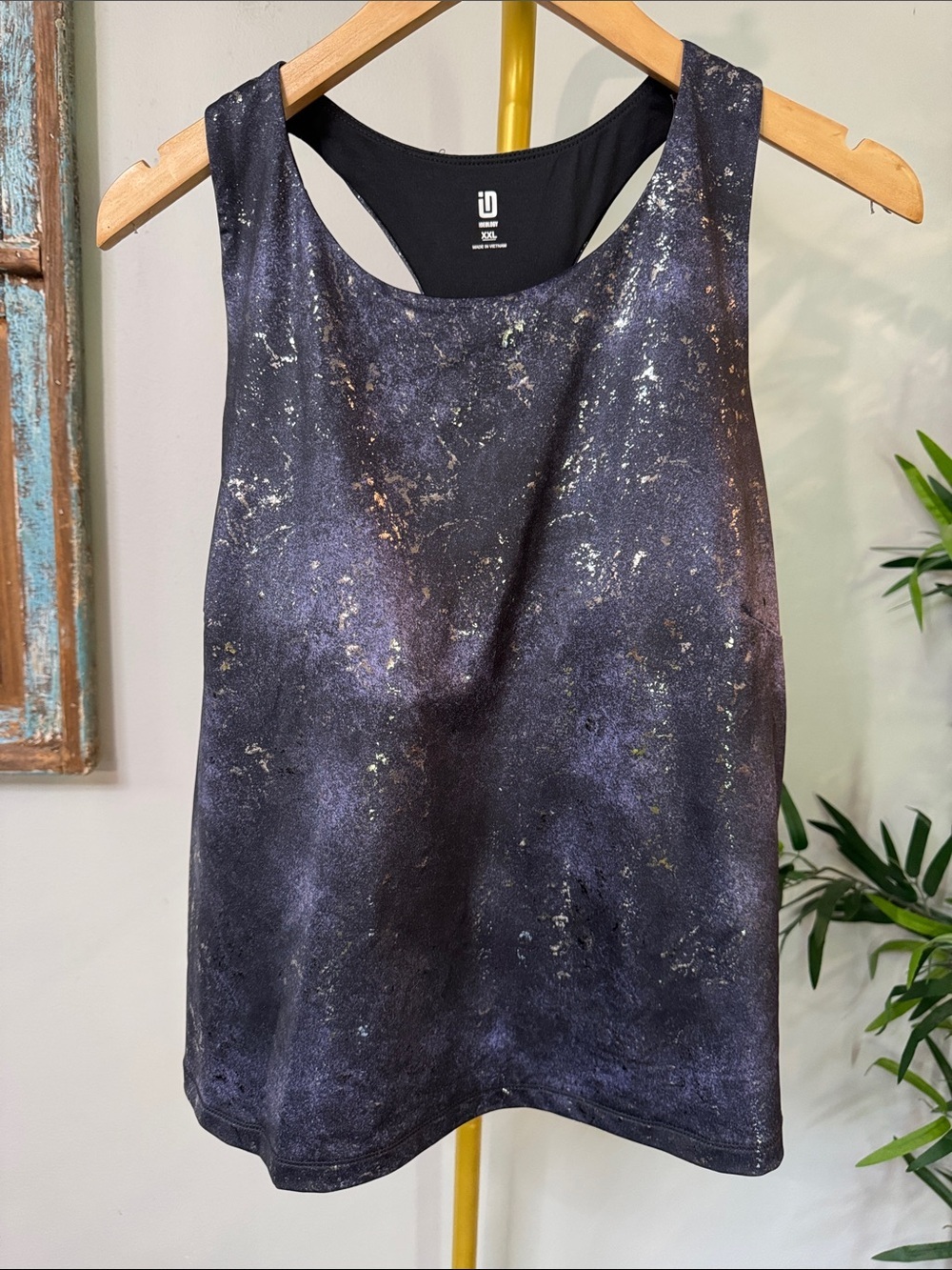 Ideology Women's Black Galaxy-Print Racerback Tank with built in bra NWT XXL